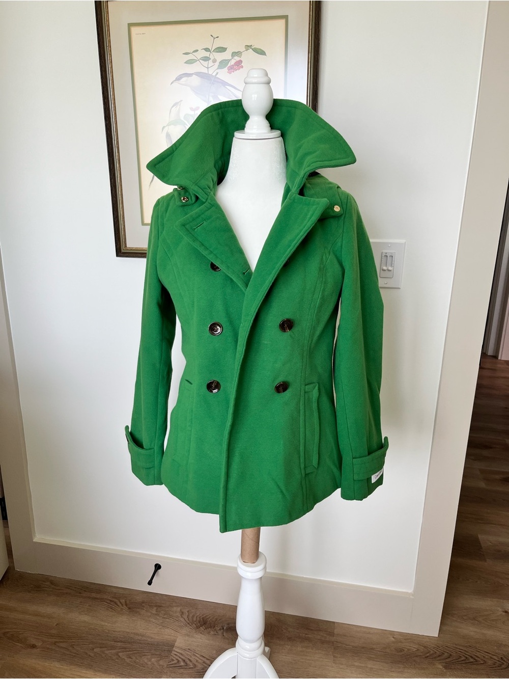 Calvin Klein Women's Green Double-Breasted Peacoat Jacket